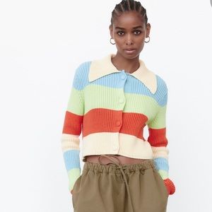 Zara Striped Rib Color Block Knit Cardigan